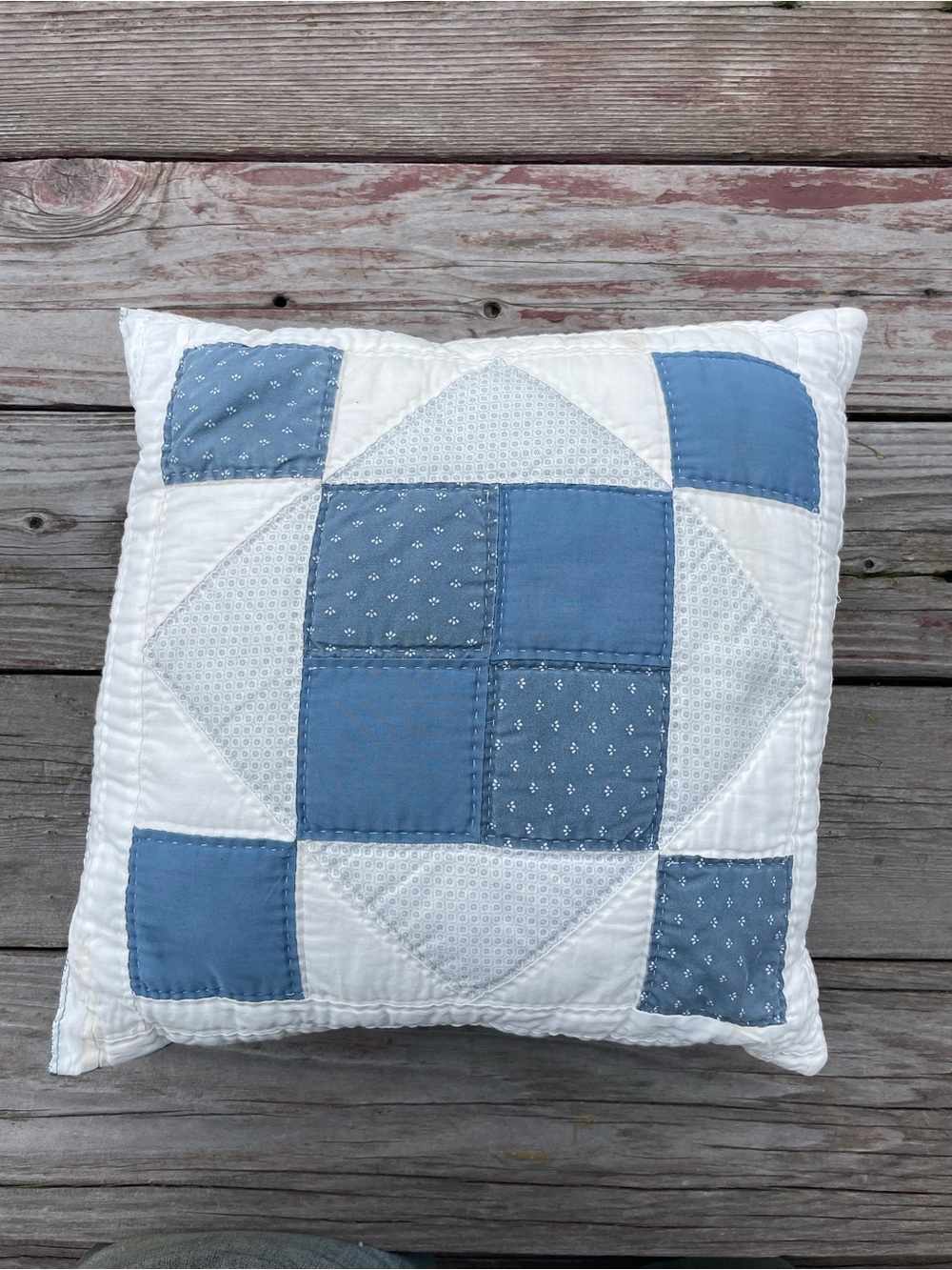 Blue & White Patchwork Quilt Pillow - Home Bedding